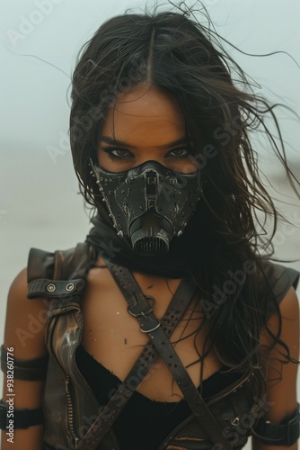 femme cyberpunk avec un masque à gaz