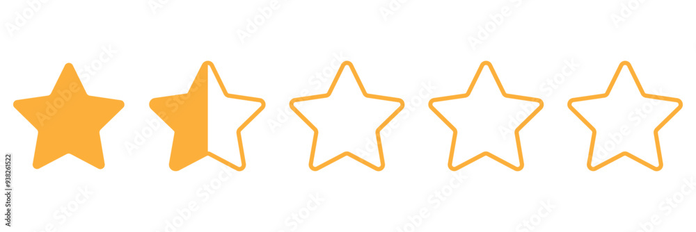 Product rating or customer review with gold stars and half star, 1.5 rating stars Product rating or customer review with gold stars and half star, 1.5 rating stars