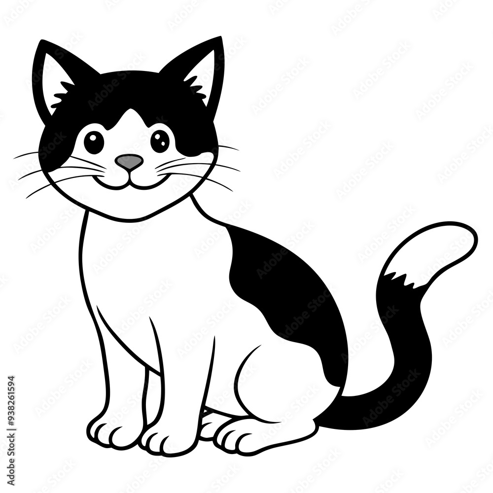 Obraz premium Black and white cat with white background generative AI.