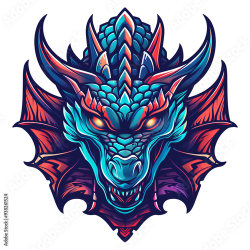 A fierce dragon with intricate scales and glowing eyes logo isolated on a transparent background