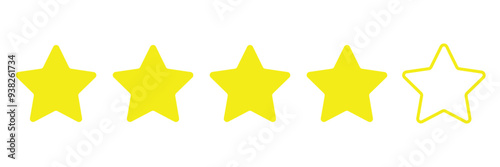 4 out of 5 stars rating icons on white background isolated on white background. Negative customer review or product rating.