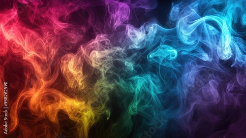 Colorful smoke swirls in an artistic pattern, producing a vibrant, dynamic visual with rich, flowing hues.