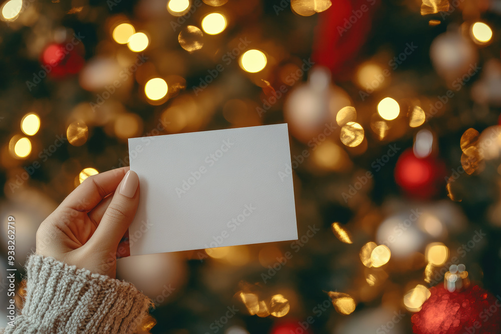 Christmas Card Mockup with Bokeh Lights Background Christmas Card Mockup with Bokeh Lights Background