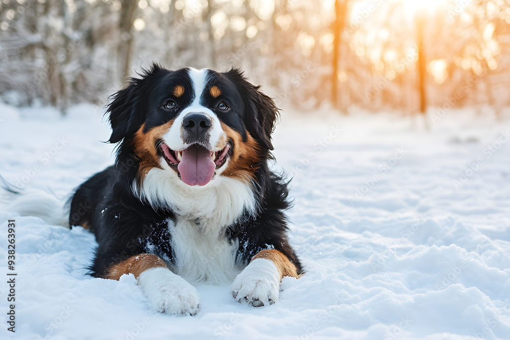 Cute dog lying on snow in winter season. Cute dog lying on snow in winter season.