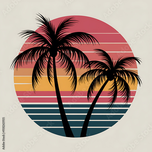 Set of retro sunsets in 80s and 90s style. Abstract sun at beach background with sunny vector and t-shirt design