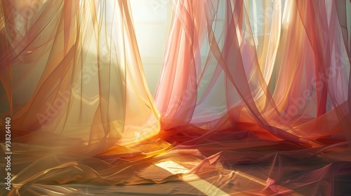 Elegant Overlapping Transparent Fabrics Swinging in a Room. AI generated illustration