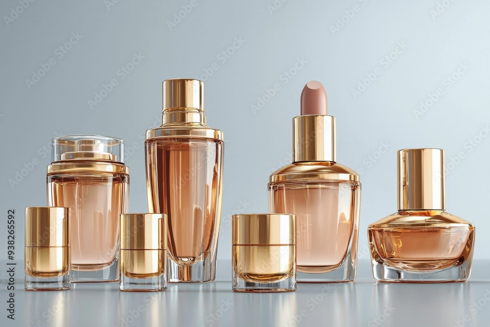Luxurious cosmetic packaging bottles created with generative AI Luxurious cosmetic packaging bottles created with generative AI