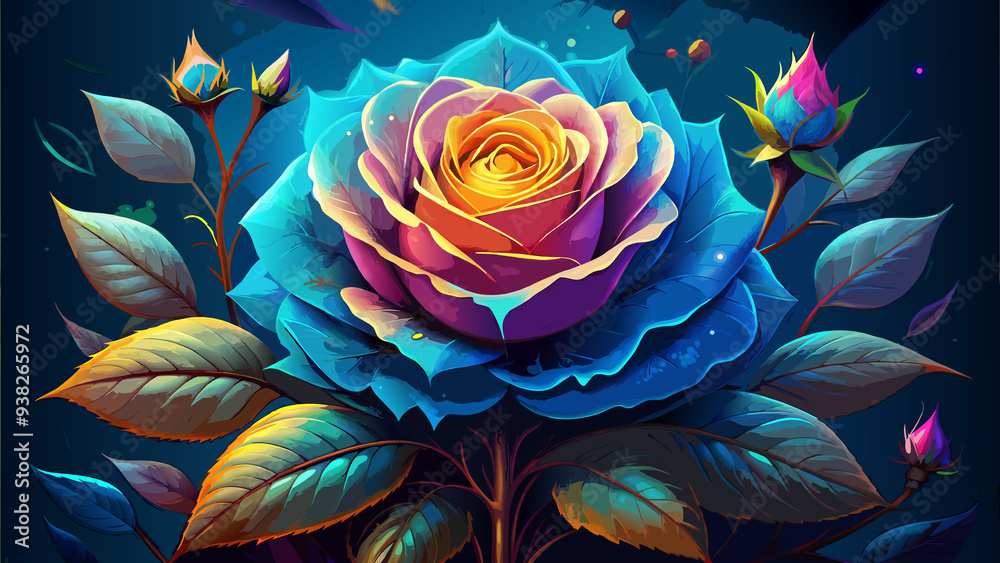 Vibrant Multicolored Rose in Surreal Style Representing Beauty and Magic Vibrant Multicolored Rose in Surreal Style Representing Beauty and Magic