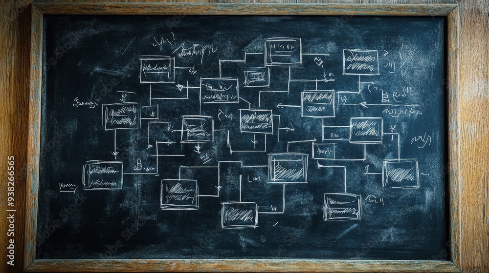 Fototapeta premium Chaotic Organizational Decision Tree on Chalkboard
