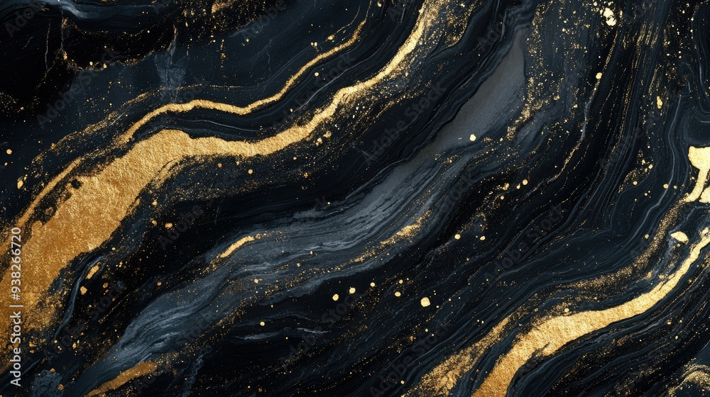Fototapeta premium Luxurious black and gold marble texture, perfect for an elegant book cover or brochure design.