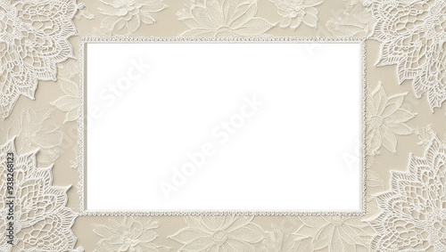 A landscape vintage style photo frame designed with white and cream laces. For storing your captured memories. Transparent png format.