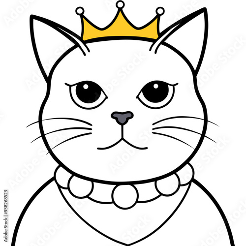 Regal Grey Cat with Crown and Necklace