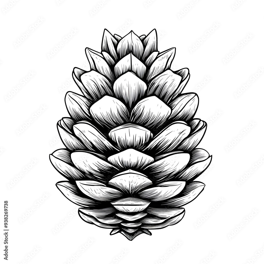 An intricate black and white linear SVG illustration of an autumn pine cone. Suitable for fall or woodland-themed designs, this vector graphic emphasizes sharp lines and minimalistic detail. An intricate black and white linear SVG illustration of an autumn pine cone. Suitable for fall or woodland-themed designs, this vector graphic emphasizes sharp lines and minimalistic detail.