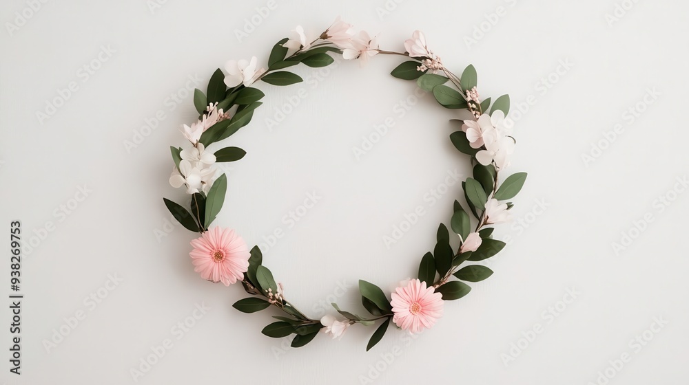 A decorative wreath made of delicate leaves and flowers, perfect for adding a touch of elegance, decorative wreath, clipart, white background A decorative wreath made of delicate leaves and flowers, perfect for adding a touch of elegance, decorative wreath, clipart, white background