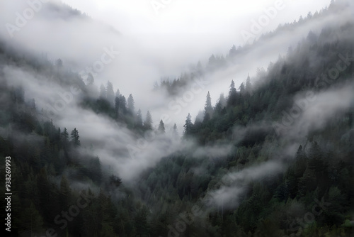 A forest filled with lots of trees covered in fog