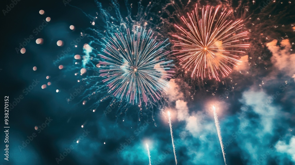 Fototapeta premium Stunning fireworks illuminating the night sky with dazzling colors, marking a joyous celebration.