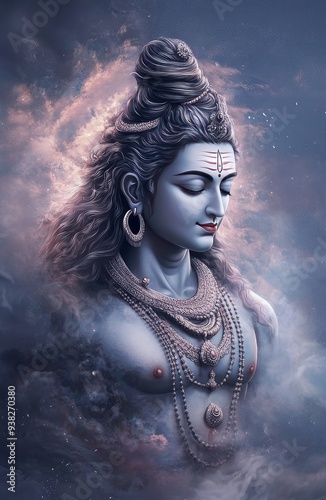 portrait of lord shiva with galaxy background