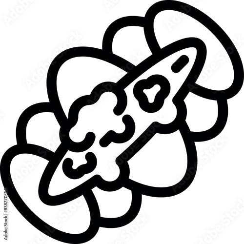 Delicious hot dog lying on a plate with mustard relish ketchup minimalist icon