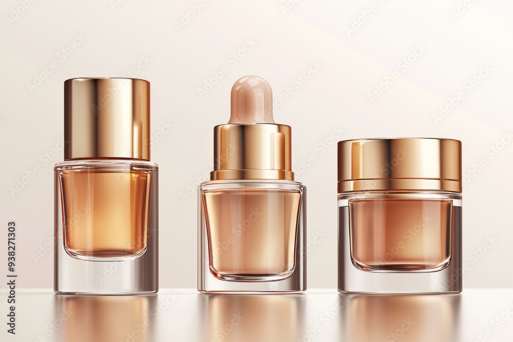 Luxurious cosmetic packaging bottles created with generative AI Luxurious cosmetic packaging bottles created with generative AI