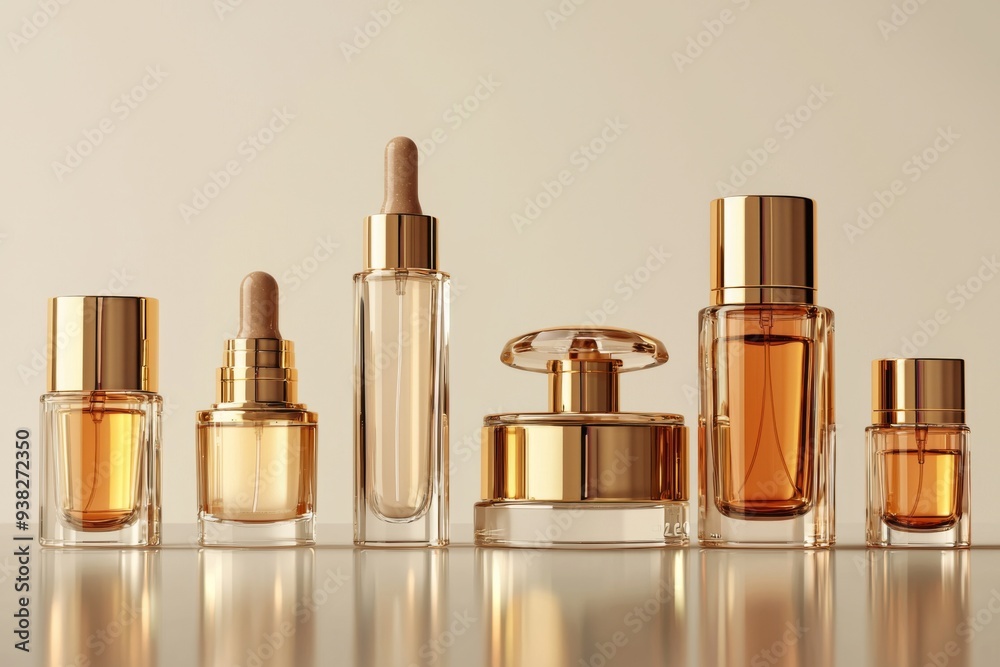 Luxurious cosmetic packaging bottles created with generative AI Luxurious cosmetic packaging bottles created with generative AI