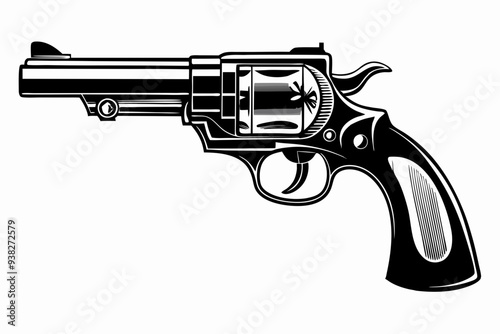 Vintage Revolver Silhouette Vector Illustration, Retro gun