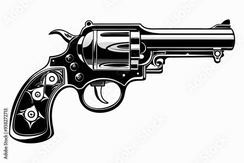 Vintage Revolver Silhouette Vector Illustration, Retro gun