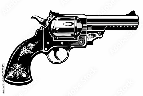 Vintage Revolver Silhouette Vector Illustration, Retro gun