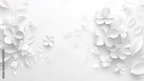 White Paper Flowers and Leaves on a White Background