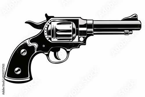 Vintage Revolver Silhouette Vector Illustration, Retro gun