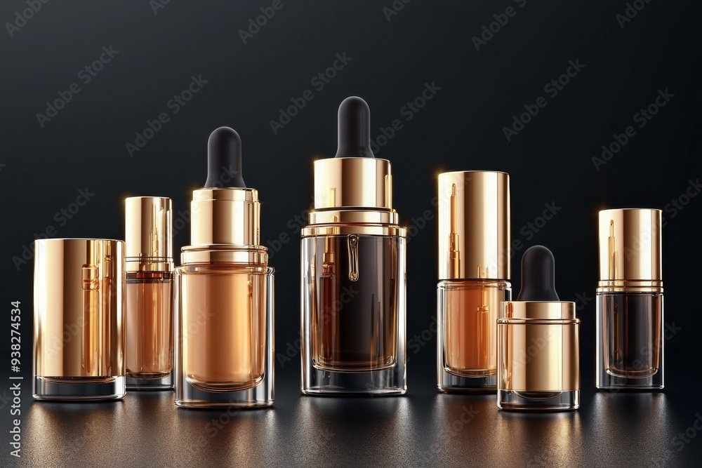 Luxurious cosmetic packaging bottles created with generative AI Luxurious cosmetic packaging bottles created with generative AI