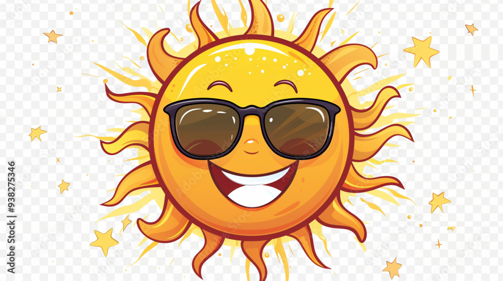 Happy Sun with Sunglasses and Smiling Face
