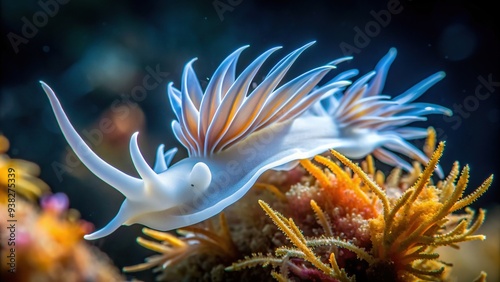 Dendronotus nudibranch, invertebrate, biodiversity, marine biology, sea creature, A beautiful white Dendronotus nudibranch gracefully gliding through the waters of California photo