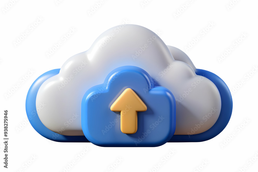 Cloud storage icon with upload arrow for virtual meetings on white background for stock photos Cloud storage icon with upload arrow for virtual meetings on white background for stock photos
