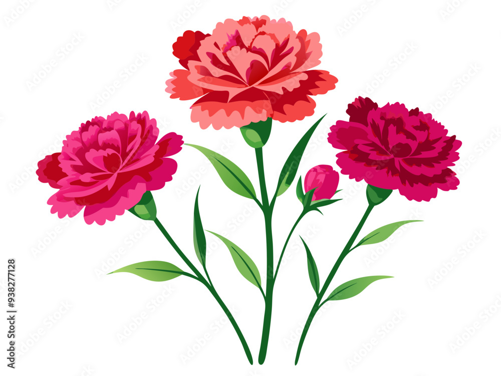 Fototapeta premium Carnation flower isolated on white background, Carnation illustration, Carnation flower vector