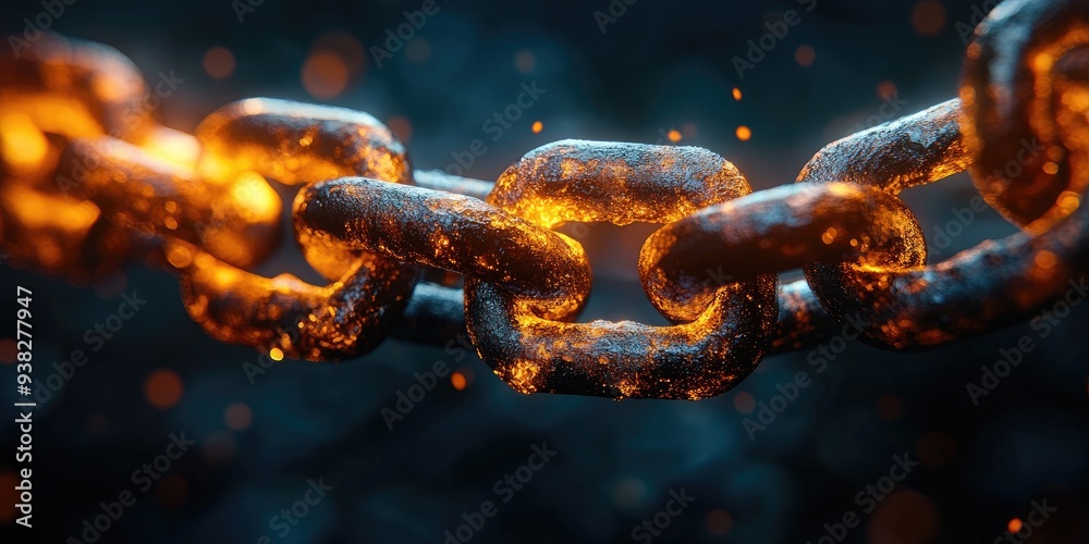 Close-up of a Glowing Metal Chain Link Close-up of a Glowing Metal Chain Link