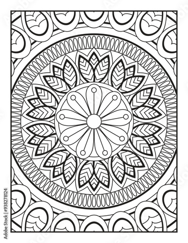 coloring page for children and adults.. Ornamental mandala adult coloring book page.