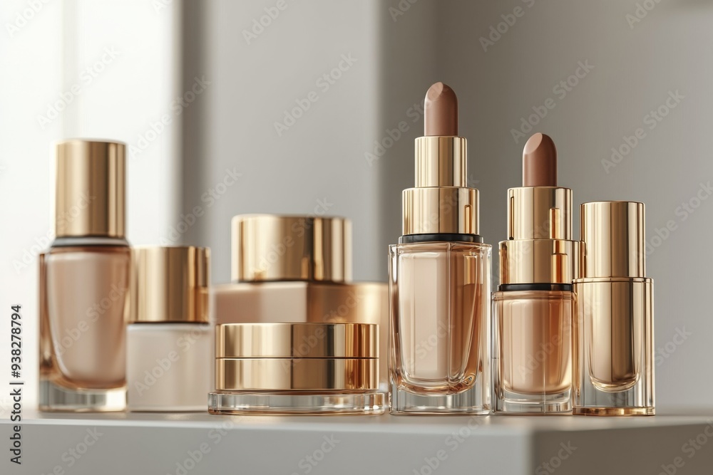 Luxurious cosmetic packaging bottles created with generative AI Luxurious cosmetic packaging bottles created with generative AI