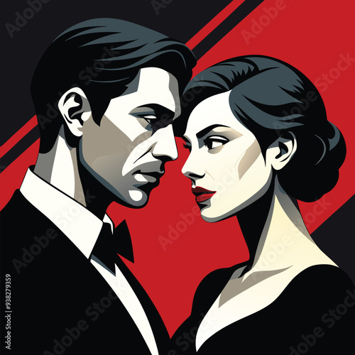 Couple At Night Vectors, Valentine's Day background of silhouette couples love scenario