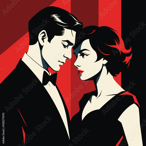 Couple At Night Vectors, Valentine's Day background of silhouette couples love scenario