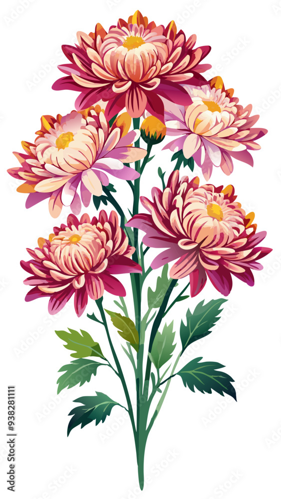 Fototapeta illustration of flower, Chrysanthemum flower isolated on white background, Chrysanthemum illustration, Chrysanthemum flower vector