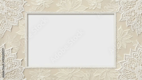 A vintage style landscape photo frame designed in white and cream laces. Ideal for displaying your captured happy memories and for presentation slides  , invitations, cards and covers.