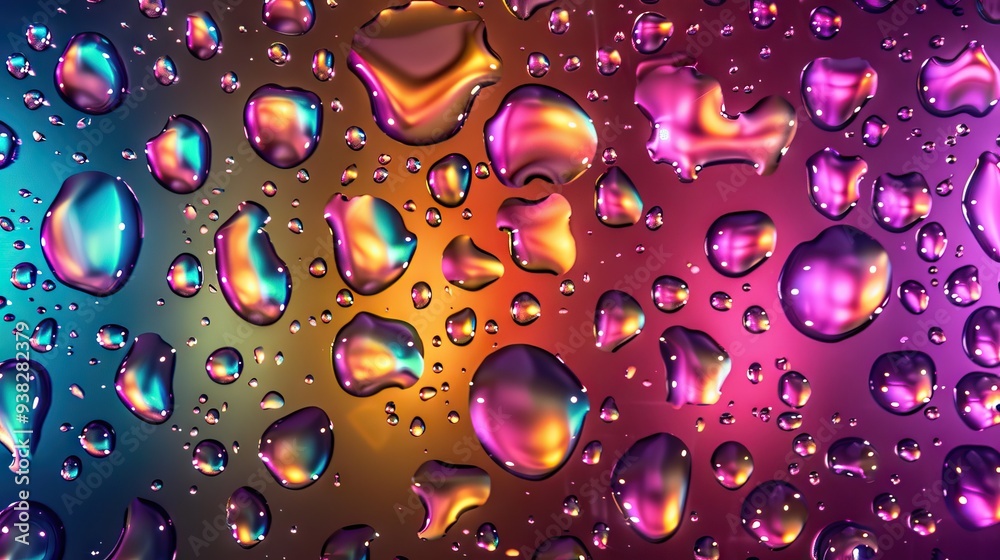 Colorful Neon Effect Water Drops Seamless Pattern. AI generated illustration
