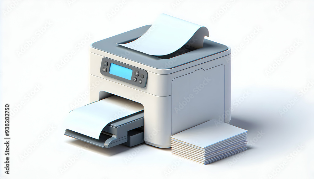 3D printer and paper isolated vector image on white background. Perfect for home office setup. 3D printer and paper isolated vector image on white background. Perfect for home office setup.
