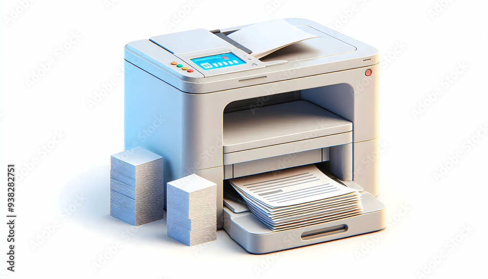 3D Printer Icon with Paper Stack - Vector image isolated on white background, perfect for home office setup. 3D Printer Icon with Paper Stack - Vector image isolated on white background, perfect for home office setup.