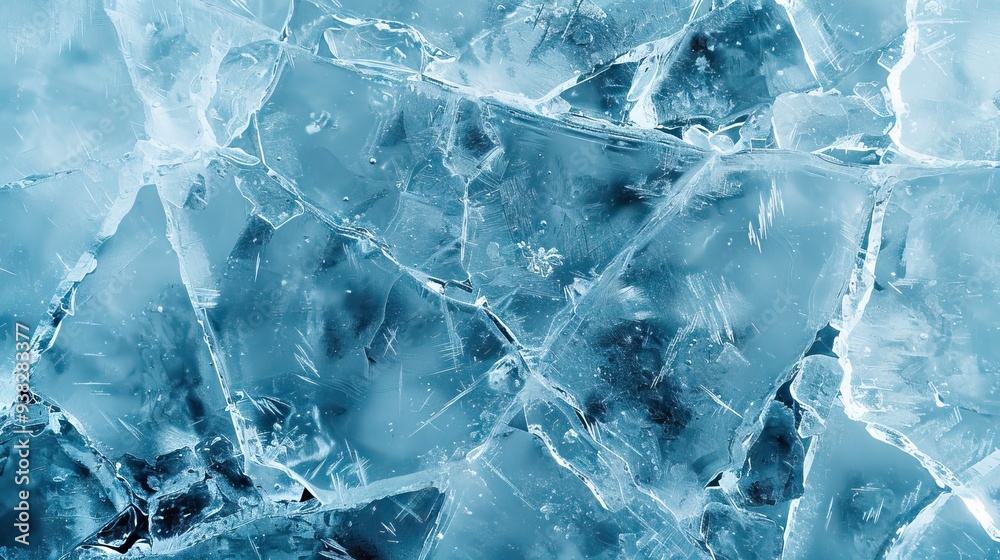 Obraz premium Ice Texture Cracks Surface with Abstract Winter Ice Background. AI generated illustration