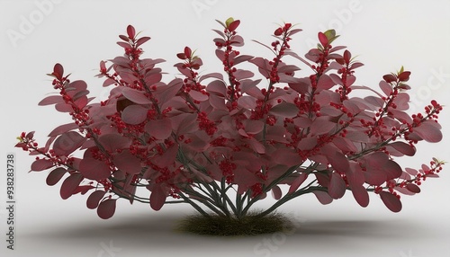 3D rendering of isolated Berberis thunbergii Kobold on a white backdrop. photo