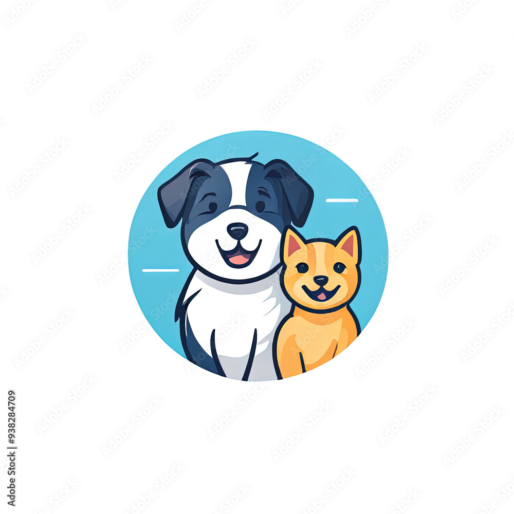 Obraz premium Happy dog and cat cartoon characters.