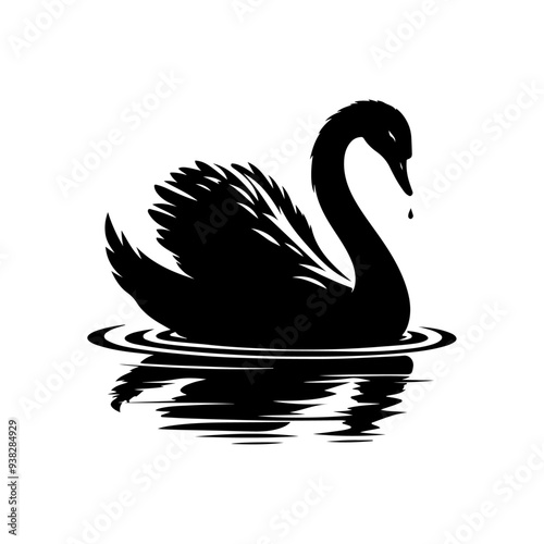 Swan silhouette, vector black color silhouette 