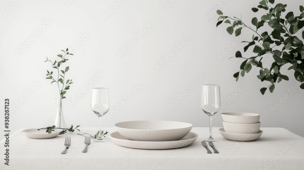 Minimalist Table Setting with Greenery. Minimalist Table Setting with Greenery.