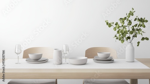 Wallpaper Mural Minimalist Dining Table Setting with Greenery. Torontodigital.ca